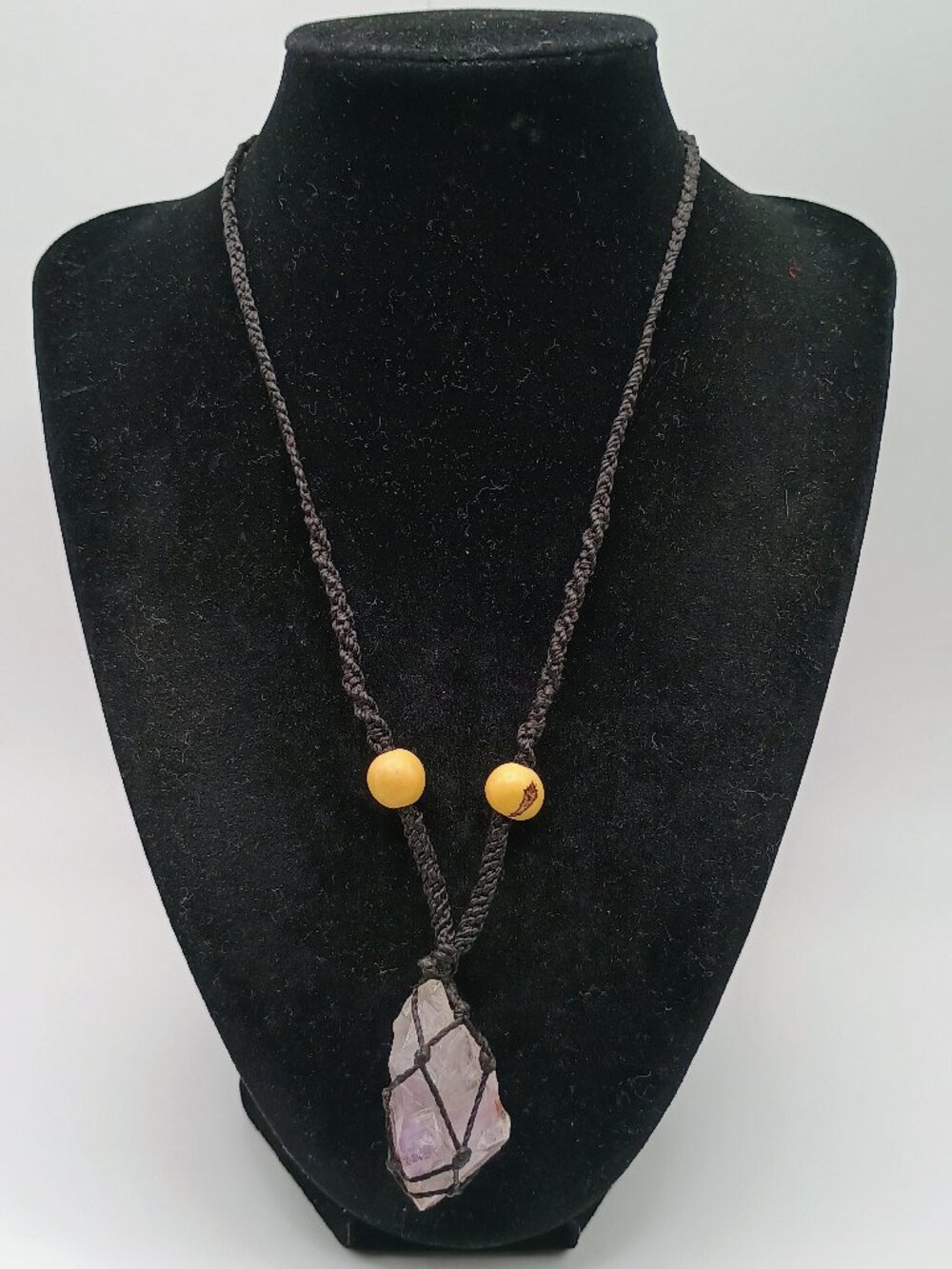 Handmade Macrame Necklace with Natural Amethyst Crystal